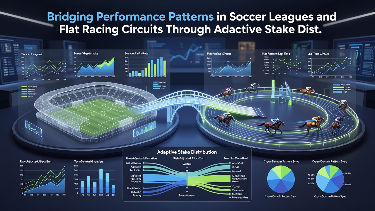 Adaptive stake distribution flowchart linking soccer and flat racing indicators
