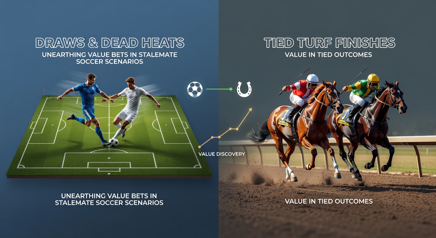 Close-up of a soccer scoreboard showing 0-0 draw alongside a horse racing dead heat photo finish