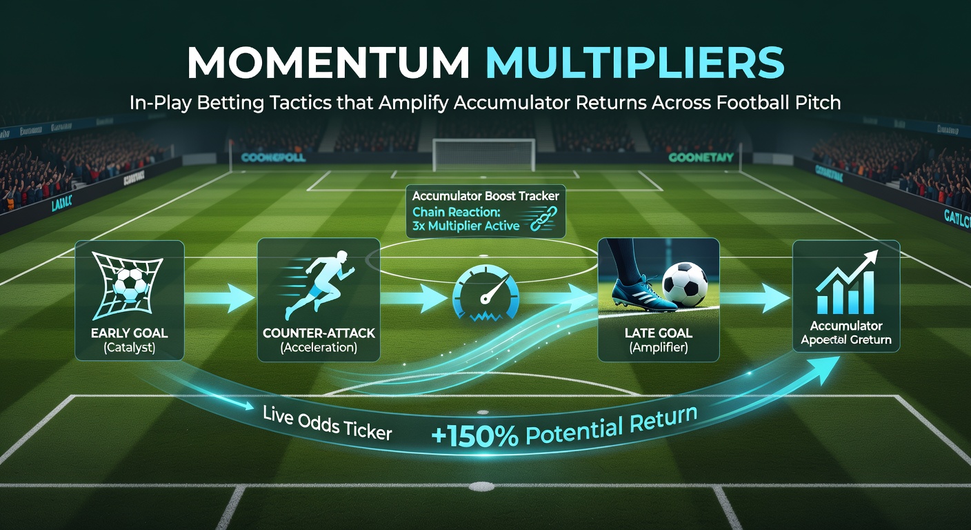 Close-up of a tense soccer match final minutes with players pushing forward alongside a horse race photo finish, capturing the high-stakes momentum in accumulator betting